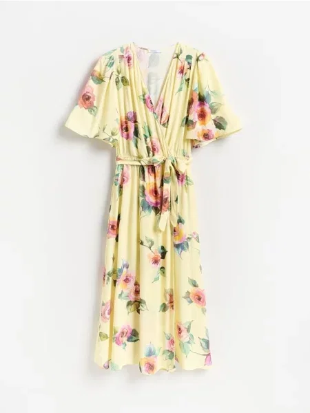 Reserved Rochie midi cu model galben-deschis galben