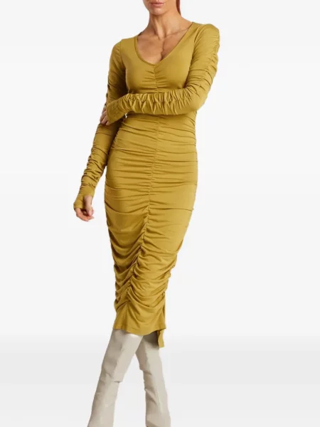 Rochie midi Liz Skorsis cu volane galben