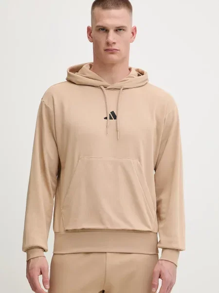 Pulover adidas Feelcozy s kapuco bež