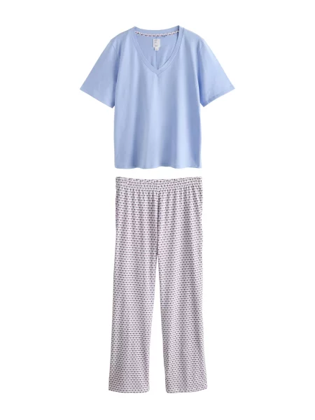 Next Pijama albastru deschis / mov zmeură alb
