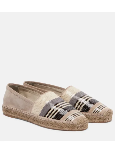 Espadrile Brunello Cucinelli din piele de căprioară bej