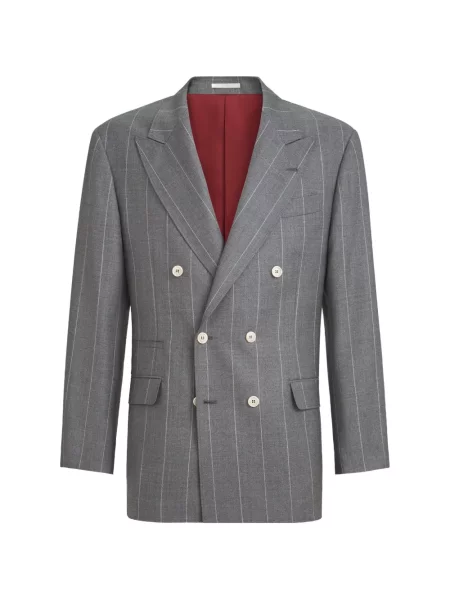 Sacou Brunello Cucinelli de lână cu dungi gri