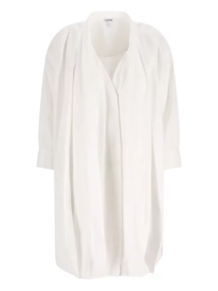 Rochie mini Loewe cu mâneci trei sferturi plisată de costum alb
