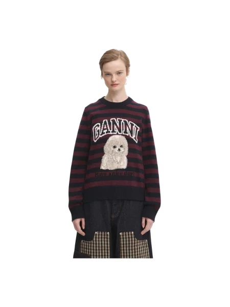 Sweter Ganni wełniany z paskiem czarny