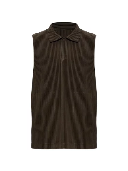 Tricou polo Homme Plisse Issey Miyake fără mâneci maro