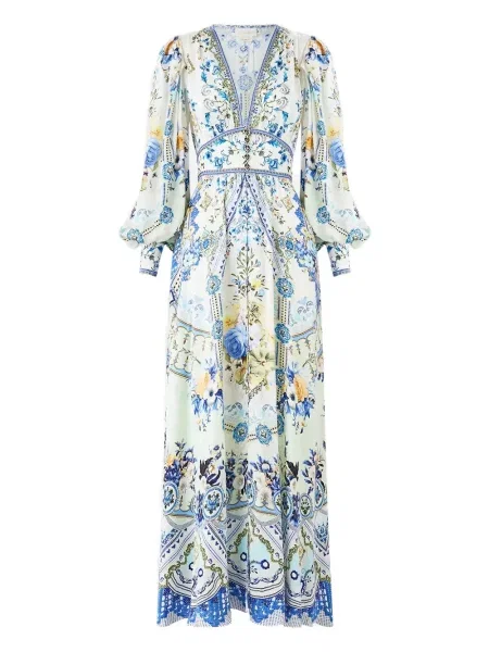 Maksi sukienka maxi Camilla w serca garniturowa niebieska