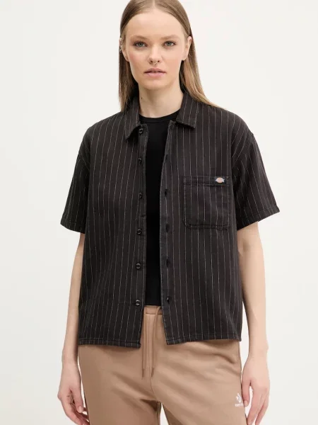 Риза Dickies дамска със стандартна кройка с класическа яка черно