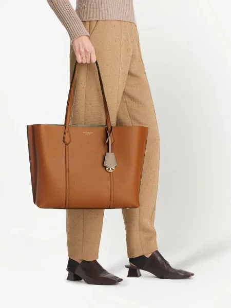 Iš natūralios odos raštuota odinė rankinė Tory Burch ruda