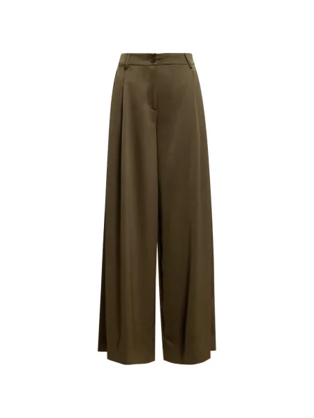 Pantaloni palazzo Essentiel Antwerp din satin verde