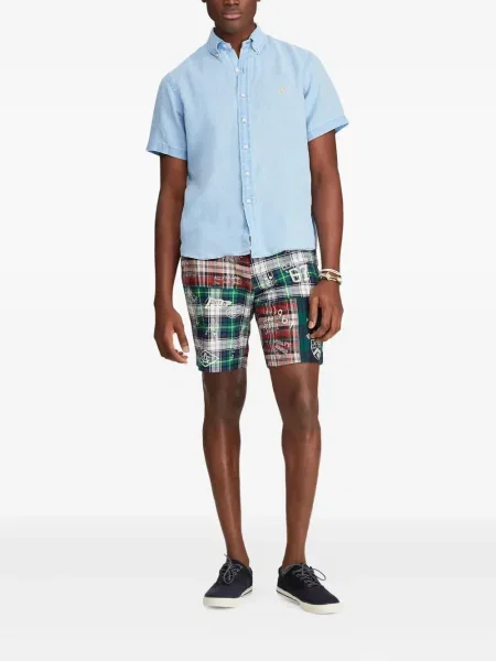 Iš natūralios odos trumpas dryžuotos polo marškinėliai Polo Ralph Lauren pilka