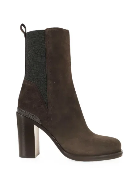 Cizme scurte Brunello Cucinelli din piele de căprioară maro