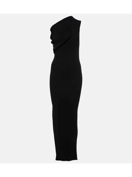 Rochie maxi Rick Owens din jerseu cu un umăr gol de costum negru