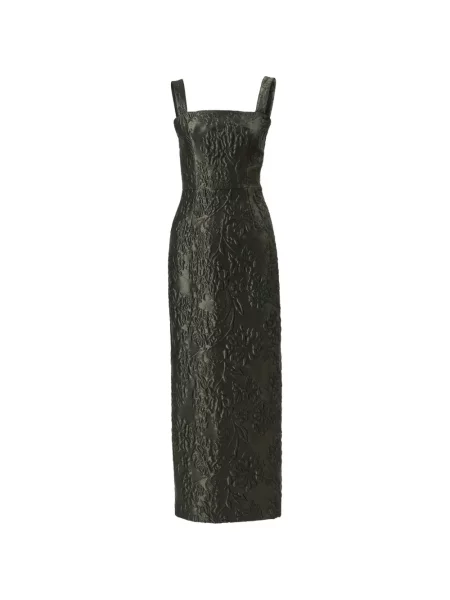 Rochie maxi Carolina Herrera cu model floral din jacard verde