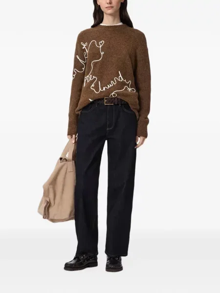 Pulover Allsaints cu decolteu rotund maro