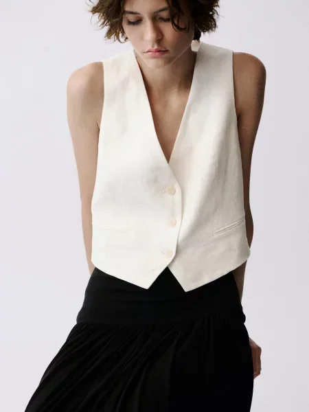 Лляний Жилет класичний MANGO білий