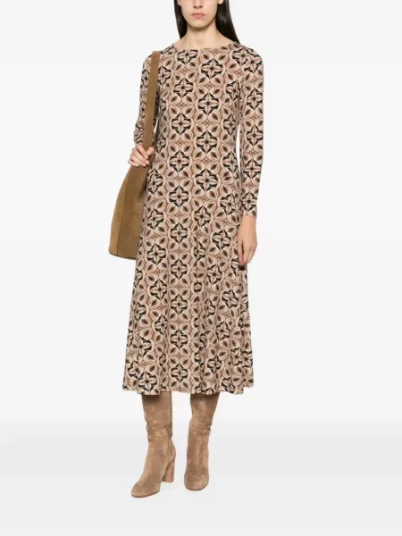 Rochie midi Siyu cu imagine cu imprimeu geometric maro