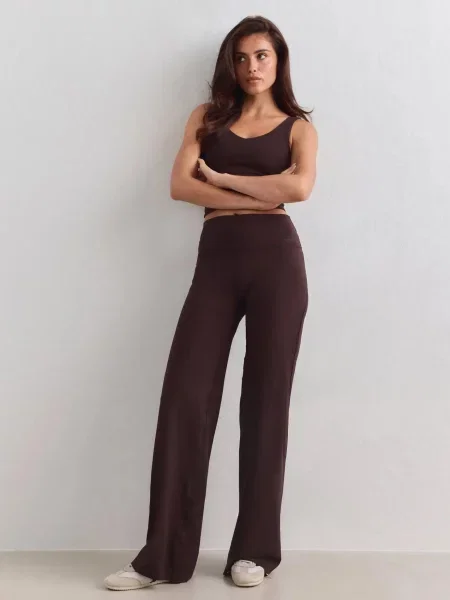 Legginsy z prostą nogawką wysoki stan squat proof Sense czekoladowe brązowe