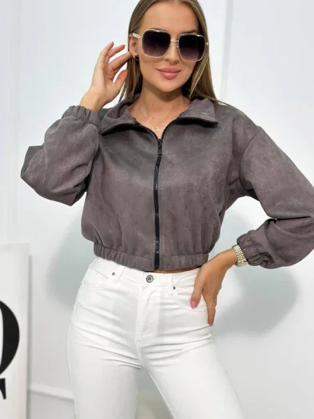 Hanorac Kesi din piele de căprioară gri