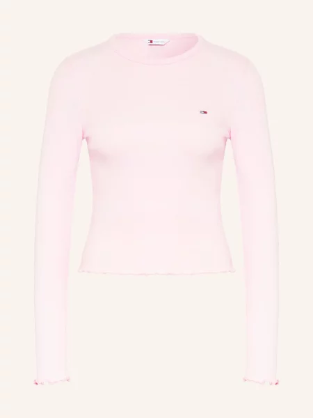 Bluzka z długim rękawem o kroju slim fit z mieszanki bawełny Tommy Jeans różowa
