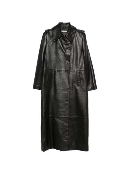Palton Liviana Conti din piele cu două rânduri de nasturi negru