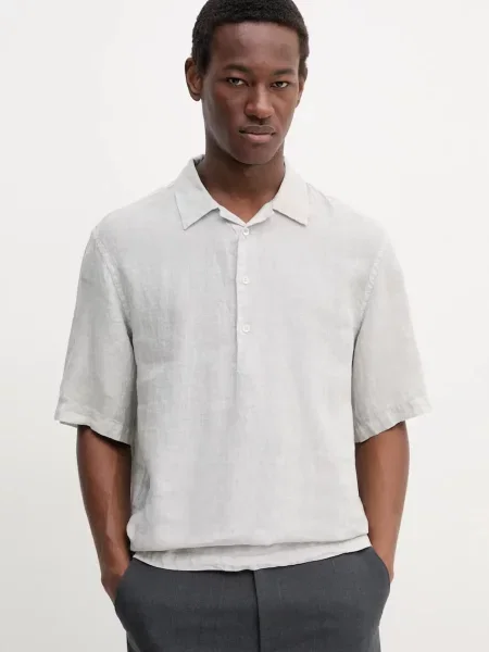 Lanena polo majica BARENA VENEZIA Camicia Mola za muškarce bez uzorka siva