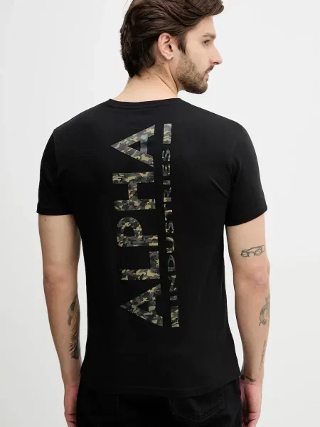 Tričko Alpha Industries Backprint Mirror Camo černé