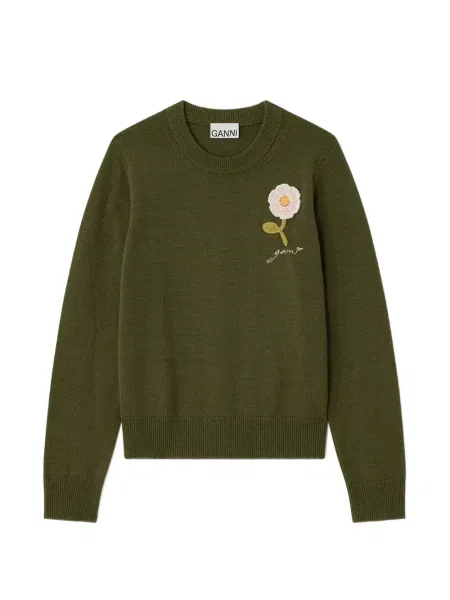 Pulover Ganni cu model floral verde