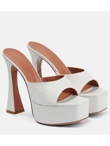 Usnjene mules Amina Muaddi s platformo bela