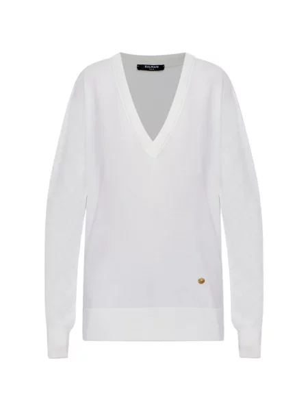 Pulover Balmain cu decolteu în V alb