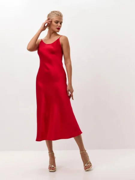 Serena Silueta Šaty Midi satin slip dress Majestic'' červená