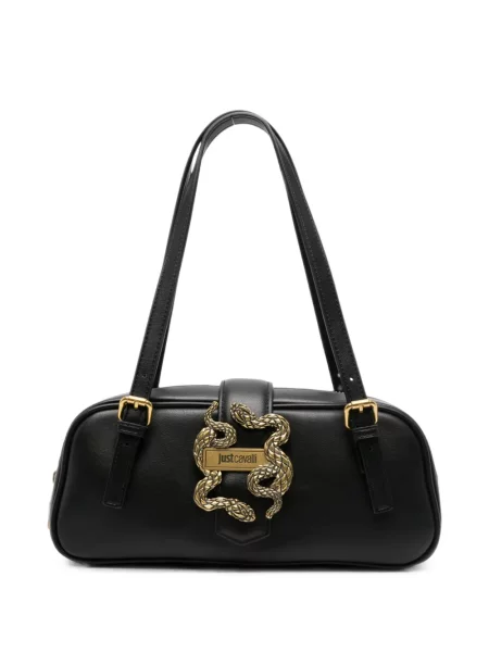 Geantă shopper Just Cavalli cu cataramă cu model piele de șarpe negru