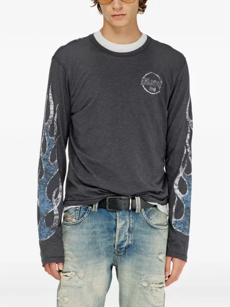 Lung tricou Diesel cu imagine din jerseu gri