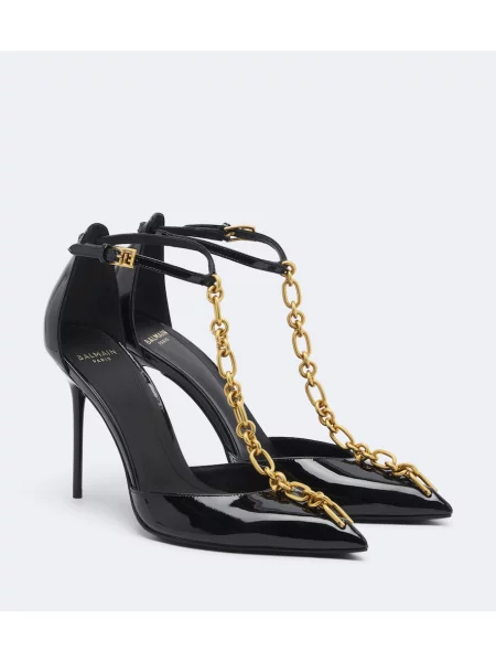 Colier Balmain din piele de lac negru