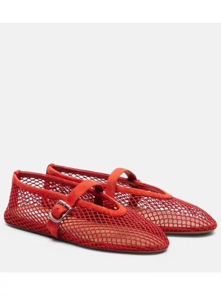 Kožené síťované baleríny Alaïa červené
