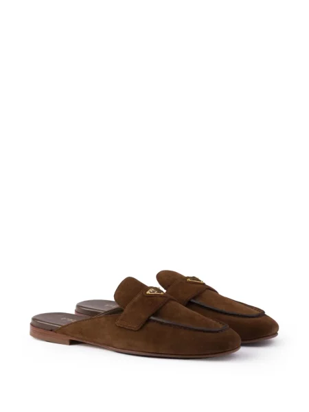 Papuci tip mules Prada din piele de căprioară maro