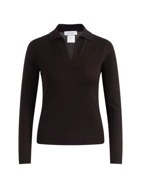 Gulerat tricou polo Gran Sasso cu decolteu în V maro