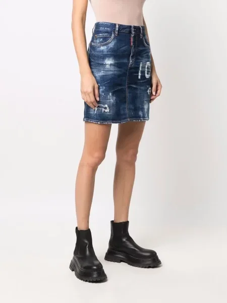 Spódnica jeansowa Dsquared2 z nadrukiem niebieska
