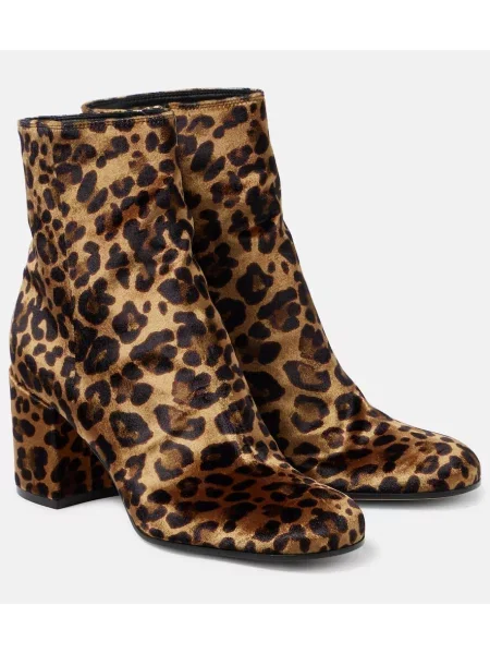 Čevlji do gležnjev Gianvito Rossi iz rebrastega žameta s potiskom z leopardjim vzorcem