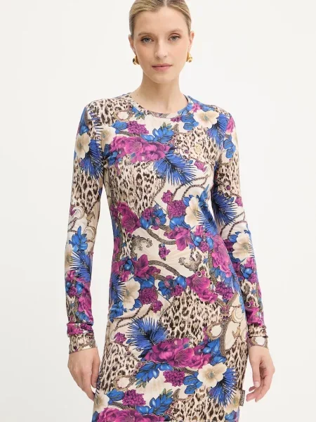 Just Cavalli rochie mini mulată bej
