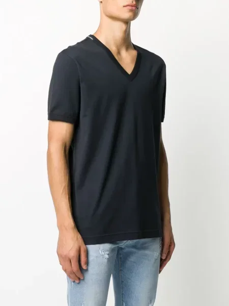 Tričko Dolce & Gabbana s výstřihem do v modré