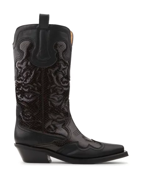 Botine Ganni cu broderie cowboy maro