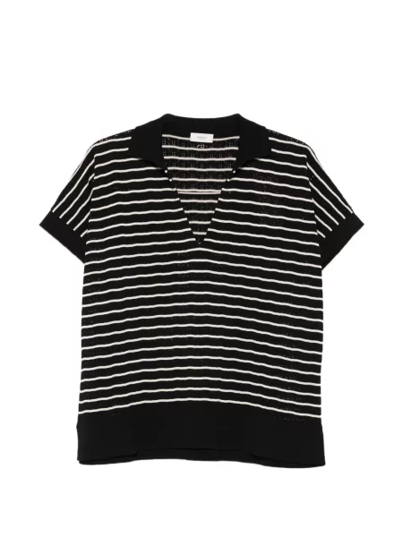 Раирана тениска Agnona на райета с V-образно деколте черно