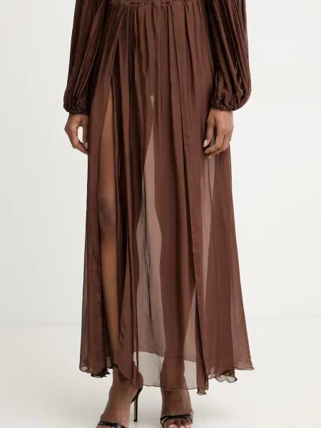 Haveone spódnica z dodatkiem jedwabiu brązowa