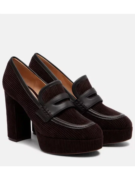 Pantofi cu toc Gianvito Rossi de catifea cord maro