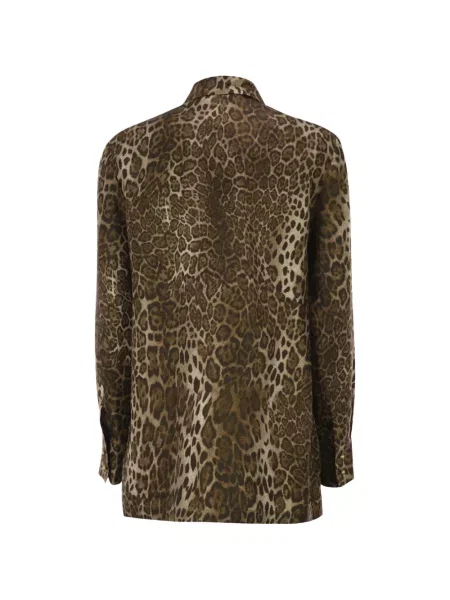 Cămașă Max Mara de mătase cu imagine cu model leopard maro