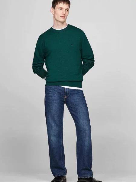 Кашемировый свитер Tommy Hilfiger с круглым вырезом зеленый