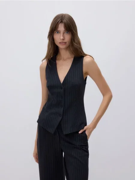 Reserved Приталений жилет із льоном темно-сірий сірий