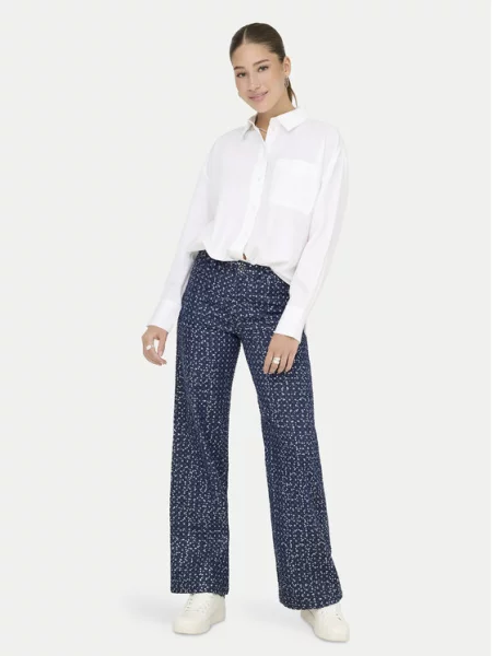 ONLY Medžiaginės kelnės Evita Tamsiai Wide Leg mėlyna