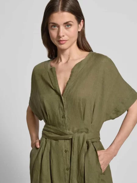 Sukienka midi z czystego lnu z dekoltem w stylu tuniki model Soli' Christian Berg Woman Selection zielona