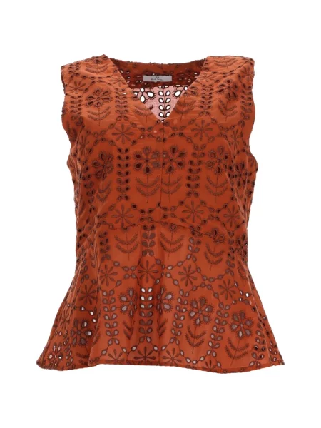 Květinová košile Ps Paul Smith s výstřihem do v hnědá